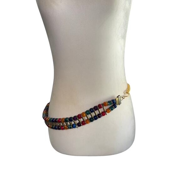 Unique Vintage Muli Color Beaded Belt With Gold Tone Hardware - Picture 3 of 7